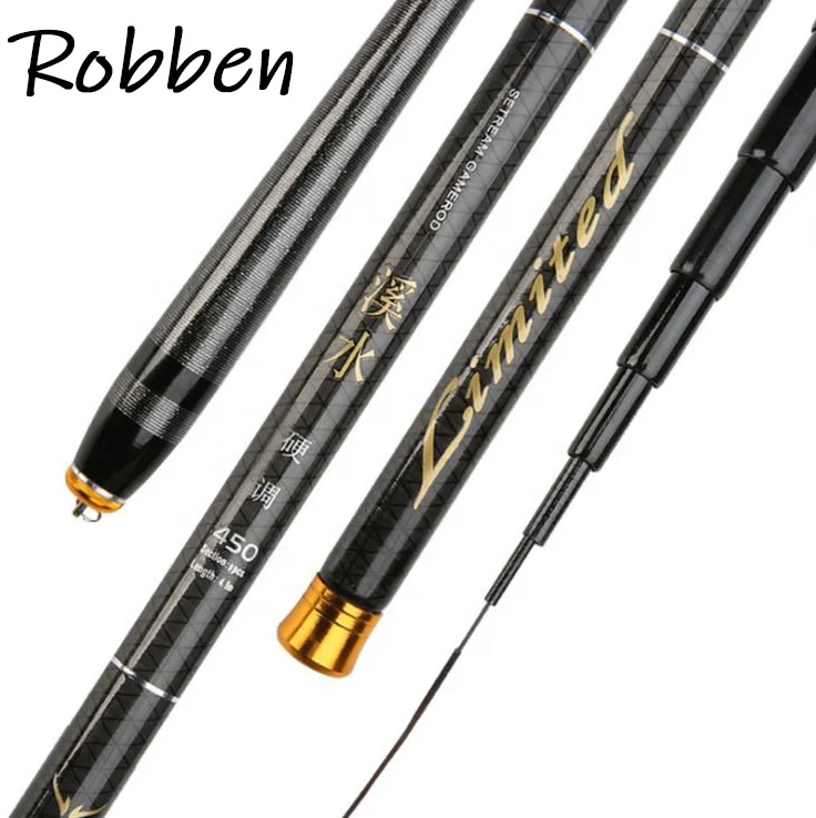 

Robben Ultralight Super Hard Stream hand fishing rod 3.6/4.5/5.4/6.3/7.2m Carbon Fiber Casting Telescopic Fishing Rods, Black
