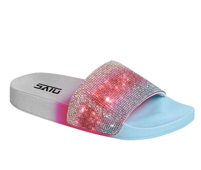 

New 2020 women shining Diamond sandals lady Fashion gradient colors crystal slides outdoor indoor slippers
