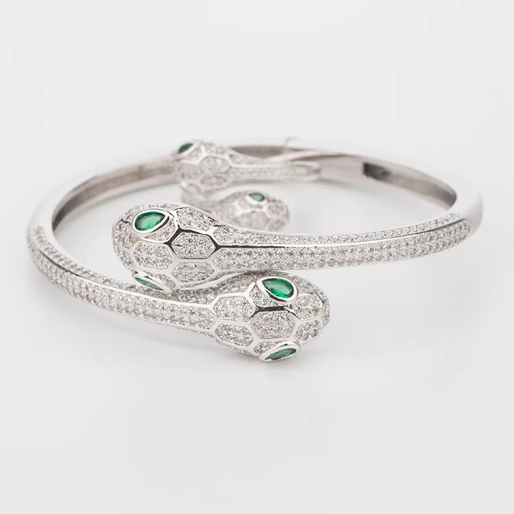 

Double Snake Bracelet Emerald Eyes Copper Accessories Animal Bracelet Ring for Medusa Costume Party, Silver