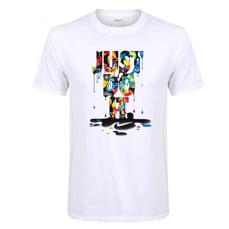 

New Men's Cotton Shirt Summer Slim Print Round Neck Short Sleeve T-shirt