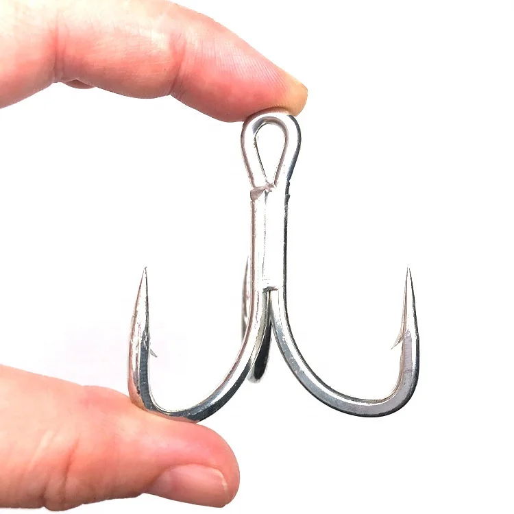 

ST76 6X Super High Strength Stinger Treble Hooks to Targets Big Bluefin Tuna Fishing Lure Hooks Big Saltwater Jigging Live Bait, Silver tin