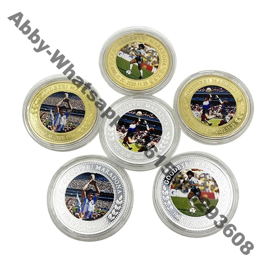 

Customized high quality football star Maradona commemorative coin printing gift gold coin collection soccer king souvenirs