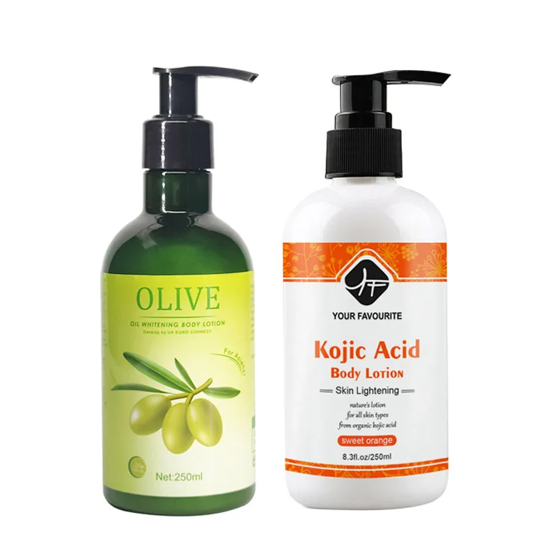 

best light butter kojic acid Organic olive oil repair body lotion set logo, White