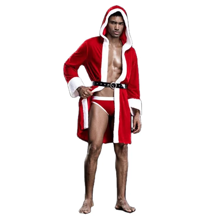 

Hot Selling Sexy Christmas Costume Holiday Clothes with Belt Hot Underwear Boxer Briefs Set for Men, Red