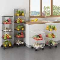 

Amazon hot sale rolling stackable storage organizer bin with caster metal wire basket for kitchen, bath, laundry room