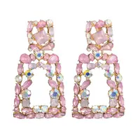 

Fashion Luxury Alloy Big Geometric Pink Trapezoidal Acrylic Diamond Rhinestone Geometric Earrings For Girls
