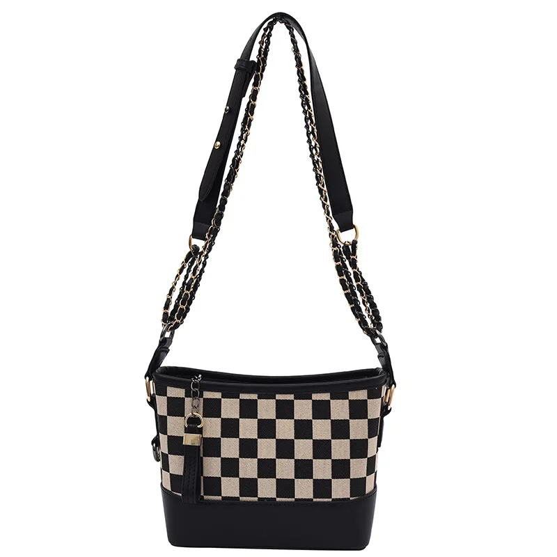 

Autumn winter trend wave bag shoulder chain female checkerboard Crossbody bag large capacity shoulder bag, White/black/yellow