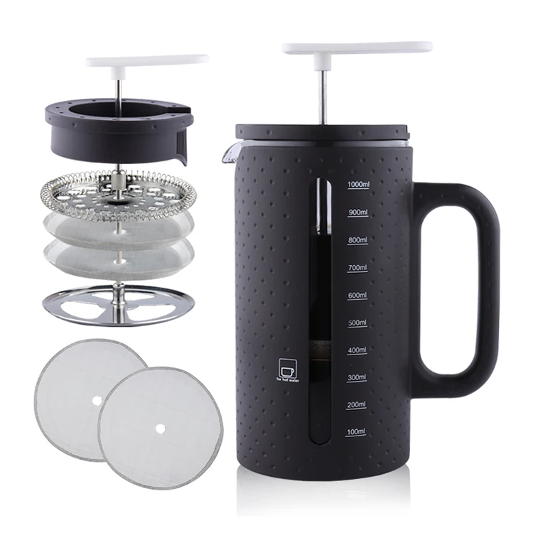 

1L French Press Glass Coffee Plunger With SS304 Infuser Glass Coffee Maker French Press Coffee Maker New Arrival, Customized