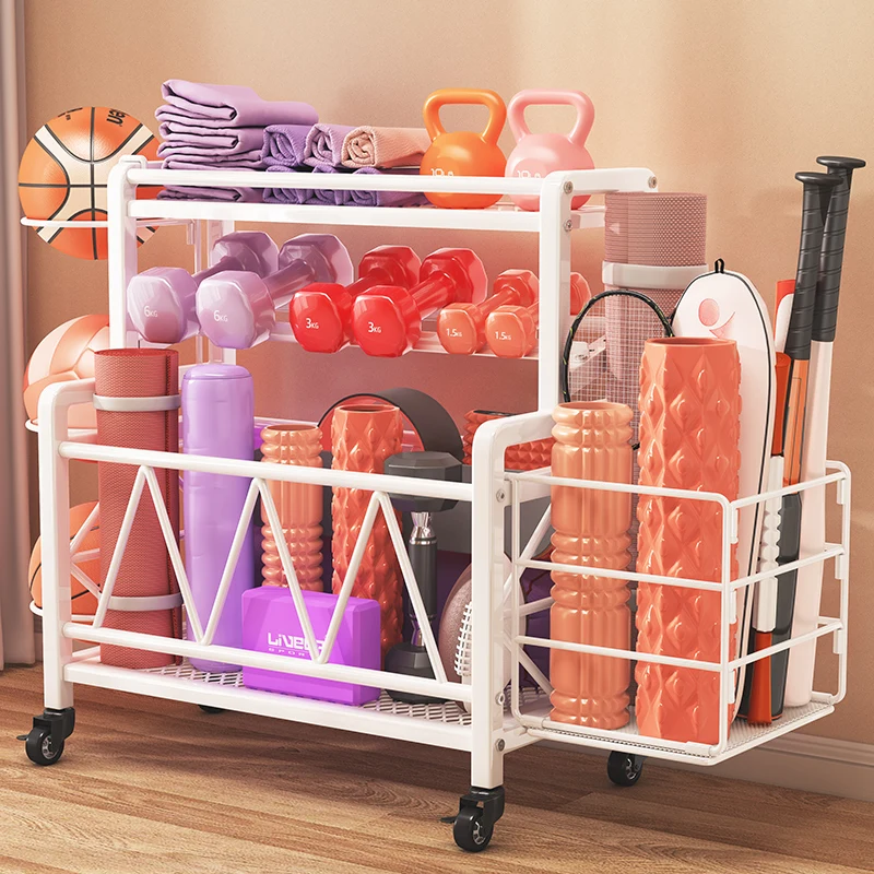 Household sports equipment removable yoga mat basket indoor dumbbell fitness supplies simple metal basketball storage rack