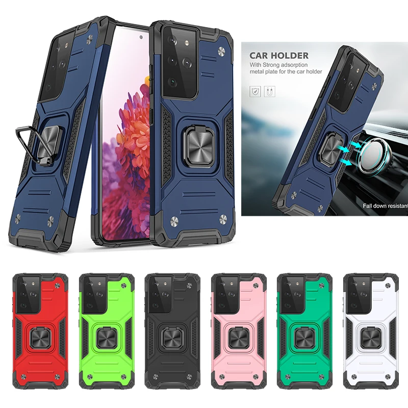 

Shockproof Heavy Duty Hybrid PC+TPU Armor Car Holder Case For Samsung Galaxy S21 Note 20 Ultra S20 A51 A71 A21 A01 A21S A31 A41, As picture