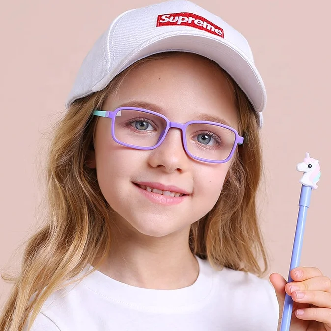 

High Quality Kids Anti Blue Light Blocking Glasses Silica Gel Soft Optical Square Flexible Frame Children Eyeglasses