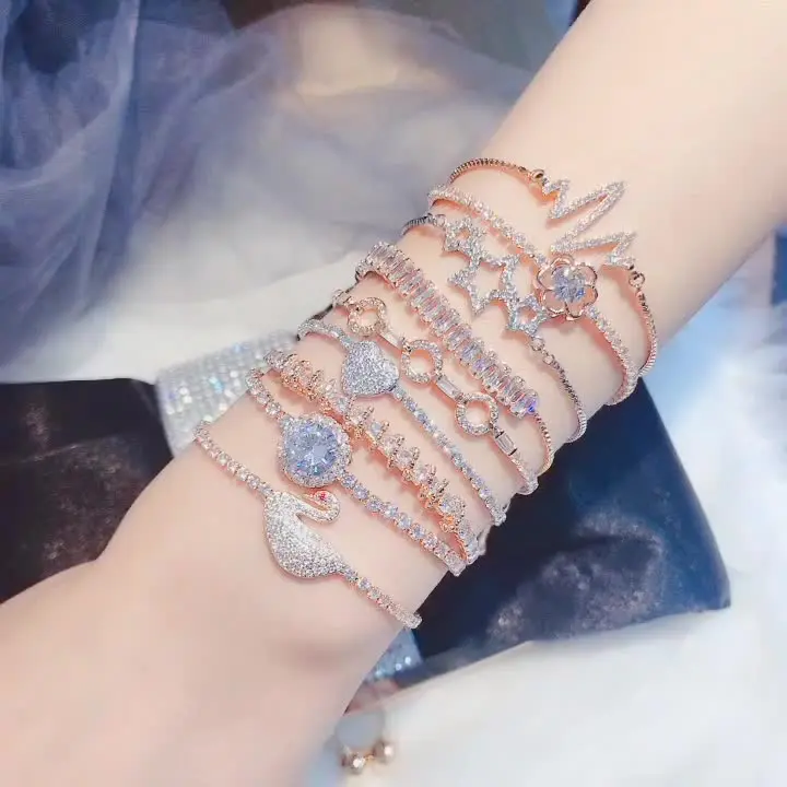 

Minimal fashion zircon crystal pull  alloy bracelet for women, As picture