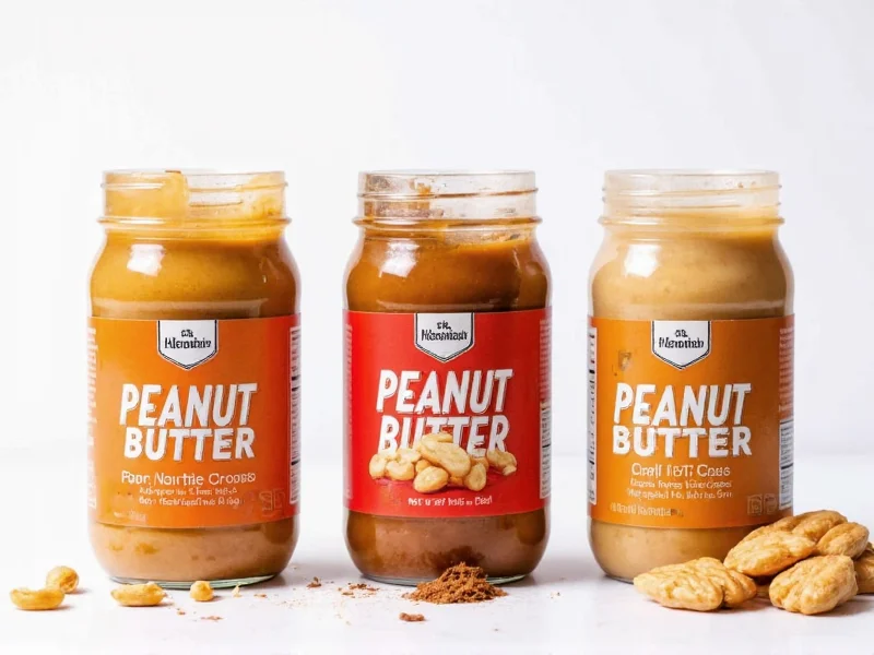 Three peanut butter variations in jars with flavor ingredients