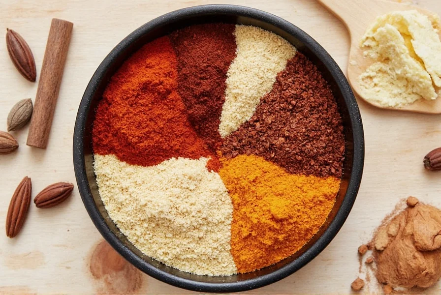 Spices on wooden shelf