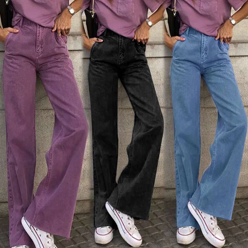

2021 European And American Women's Wide Leg Denim Jeans Amazon Loose Classic Cotton High Waist Jeans Women