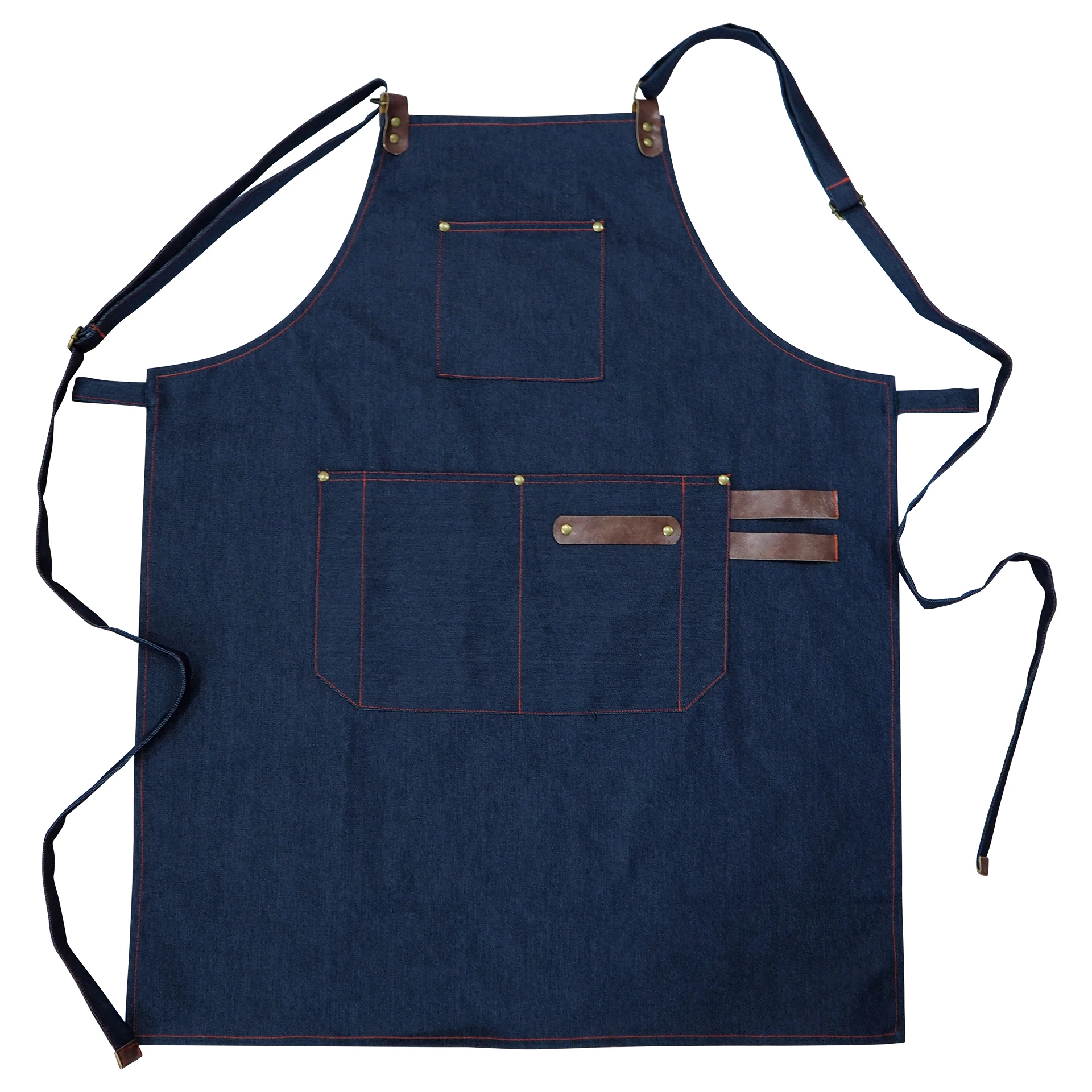 Meita Home Cotton Denim Bib Apron Adjustable Leather Straps Tool Jean Apron Custom