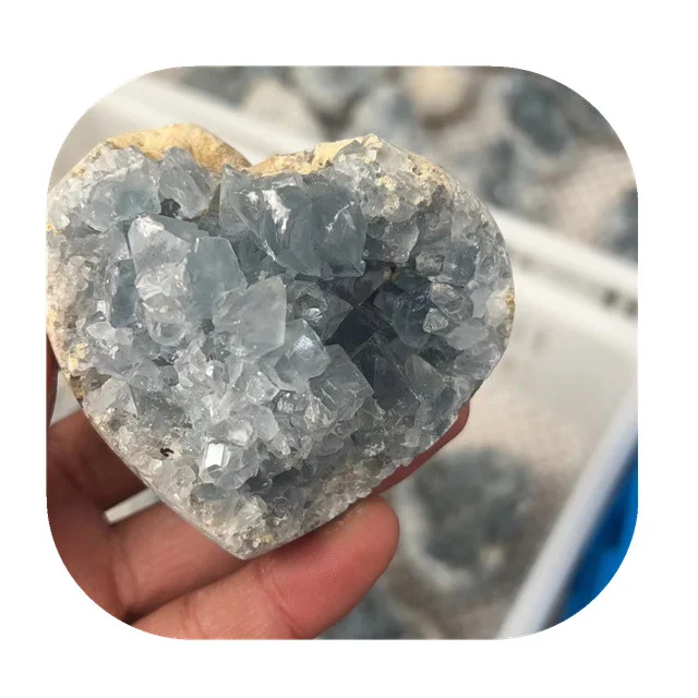 

Hot selling spiritual products crystals love heart crafts natural blue celestite cluster heart shaped stone for sale