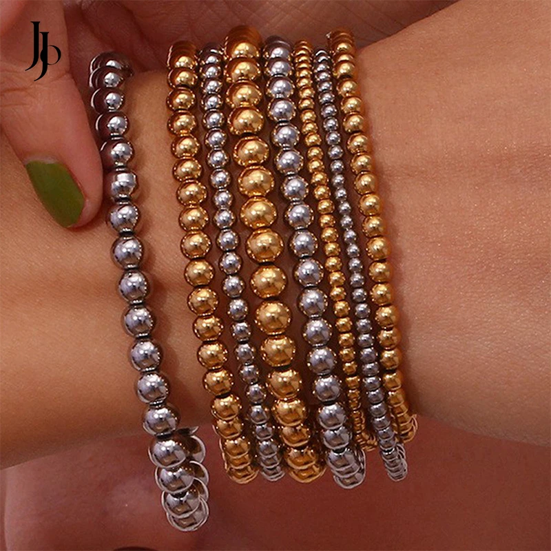 

JOJO Fashion 2023 Stackable 18k gold plated stainless steel bracelet elastic stretch ball beads bracelet women men