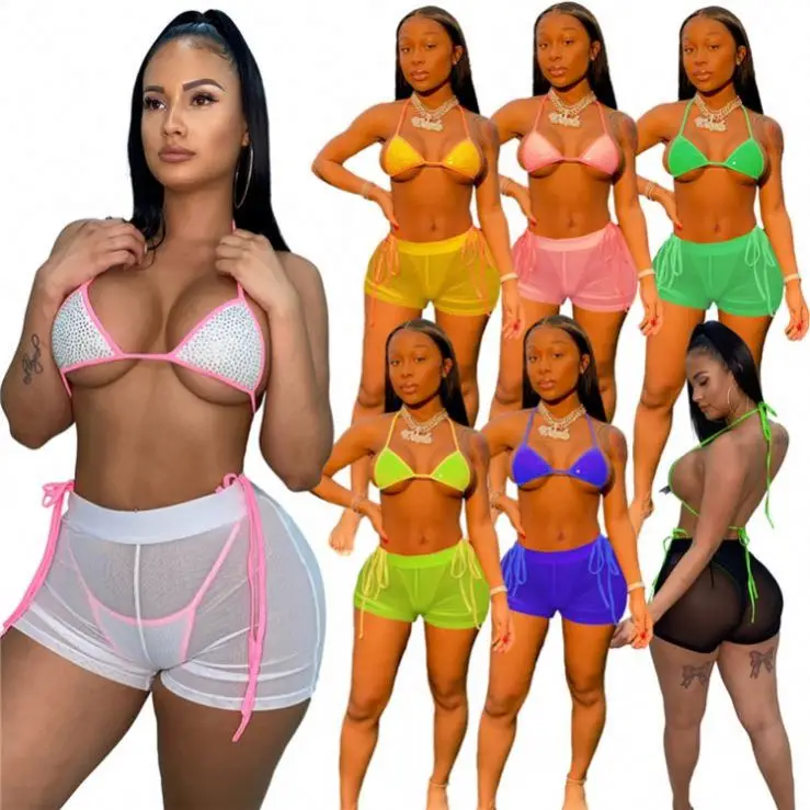 

2021 Summer Swimwear Sexy Mesh Bikini Set Swimsuits For Women Fashion Clothing