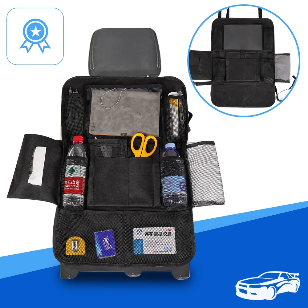 

QSP166 Auto Back Seat Organizer with Touch Screen Tablet Holder Car Backseat Protector Kick Mats Travel Storage Bag for Kids