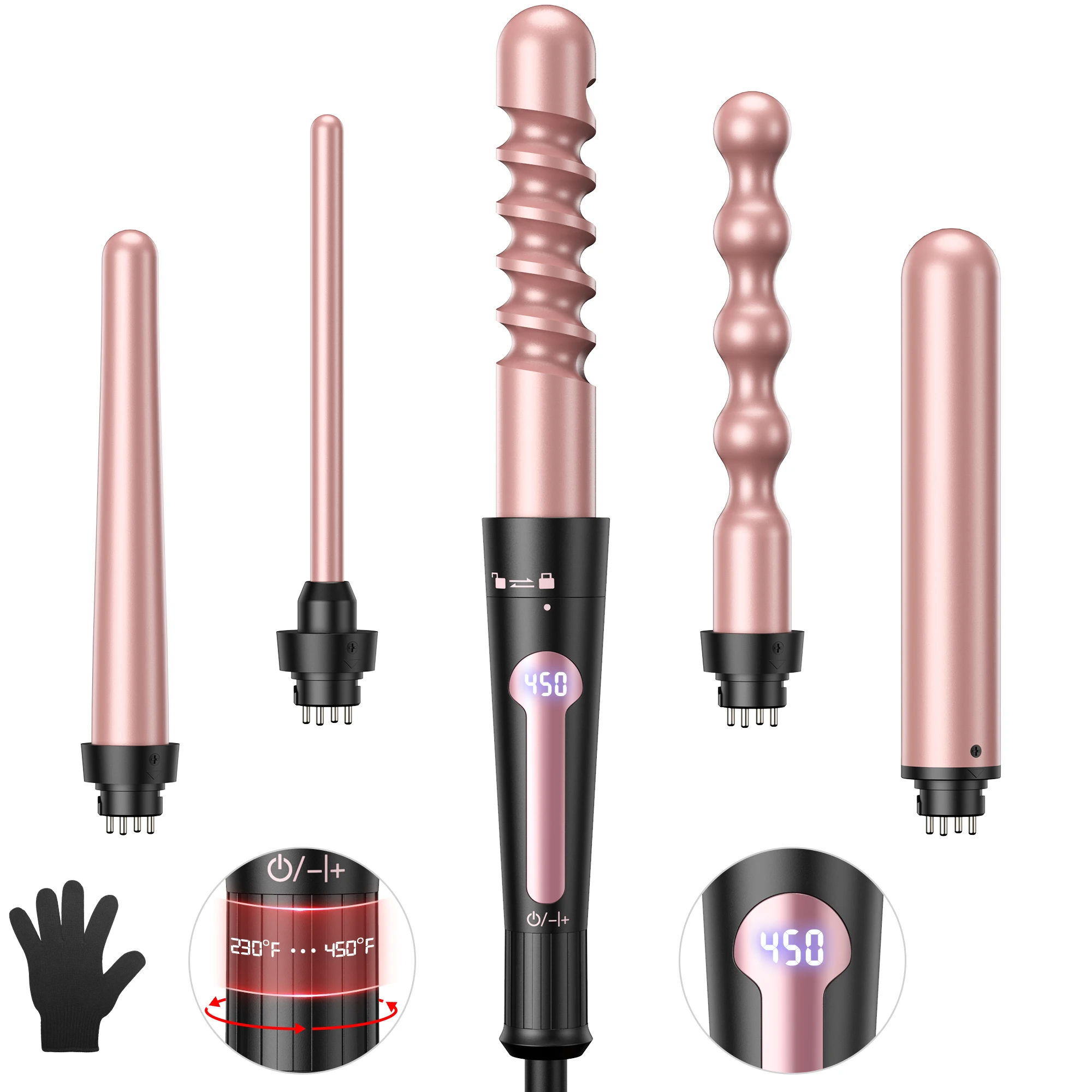 

Ultra Thin 9mm Private Label Bubble Wand Curling Iron Set 5 In 1 Curling Wand Interchangeable Hair Curling Iron