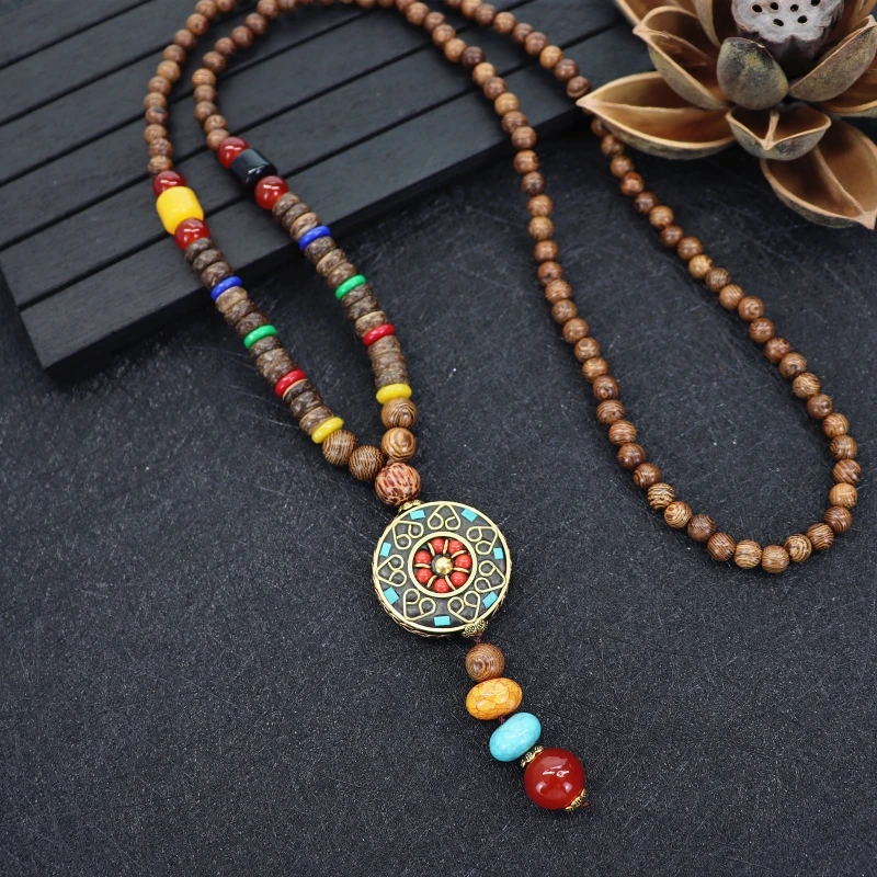 Long Vintage Beaded Boho Necklace With Pendant