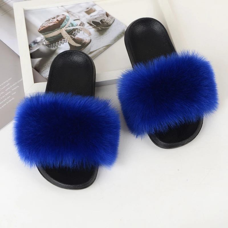 

Free sample 2021 Wholesale soft winter home ladies handmade big fully fox faux fur home slippers fluffy women slides comfort