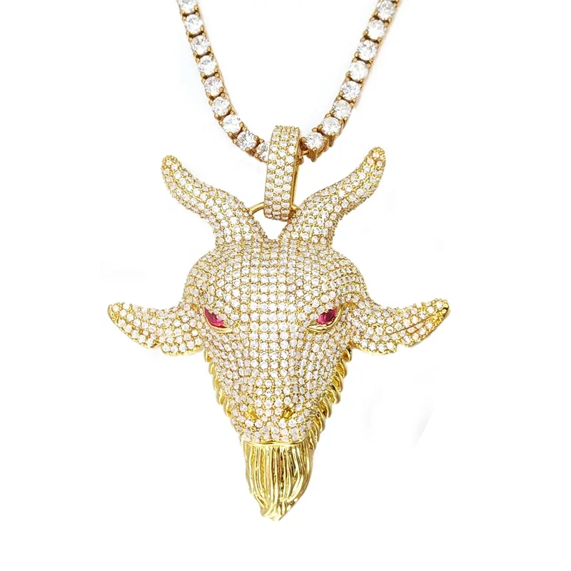 

iced out cz gold plated rapper jewelry hip hop goat pendant necklace, Gold color
