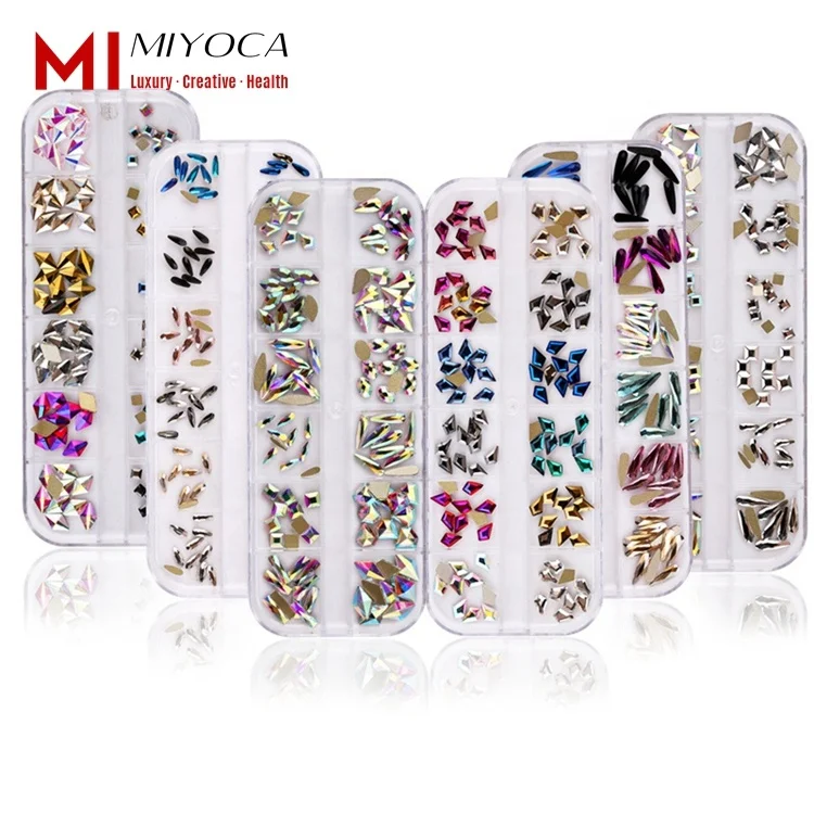 

MIYOCA Boxed 120 Pcs Multi Shapes Glass Crystal AB Rhinestones For Nails Art 3D Decorations Mix 12 Styles FlatBack Crystals Set