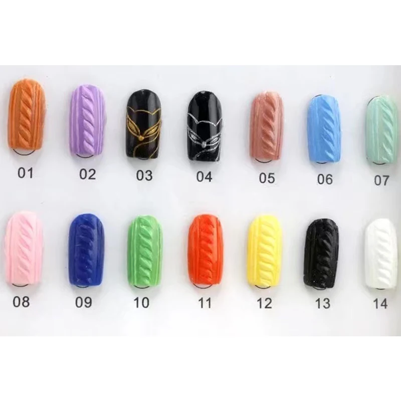 

Hot Sell 12ml 14 Colors Relief Gel Nail Colour Art Gel Set, Colorful
