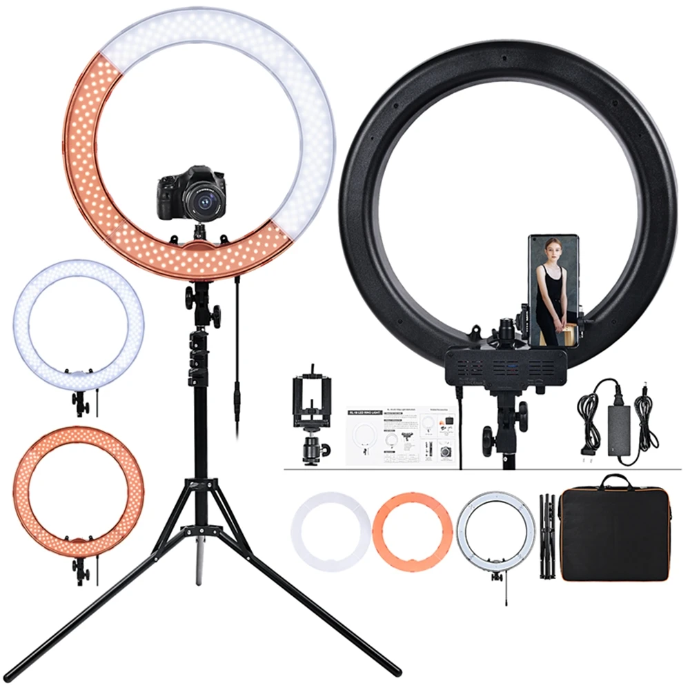 

18 ring light with tripod stand for Camera,Smartphone,YouTube,TikTok,Self-Portrait Shooting, Black
