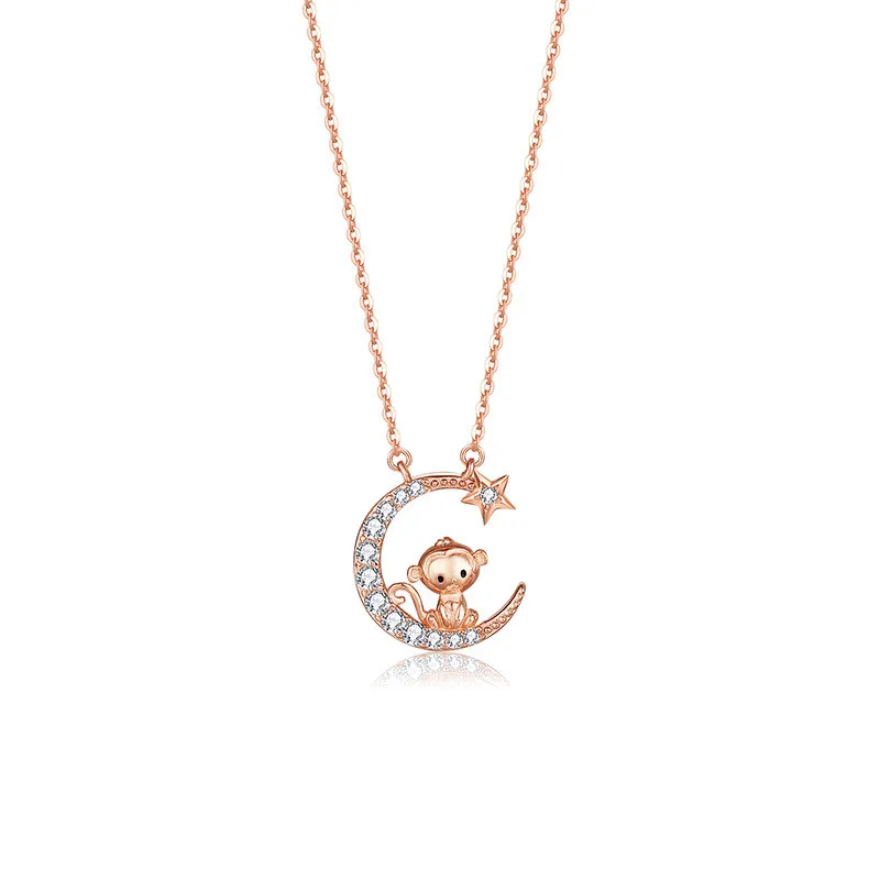 

Cute animal zodiac necklace 925 sterling silver rose gold ins clavicle chain pendant star and moon jewelry fashion necklace, Picture shows