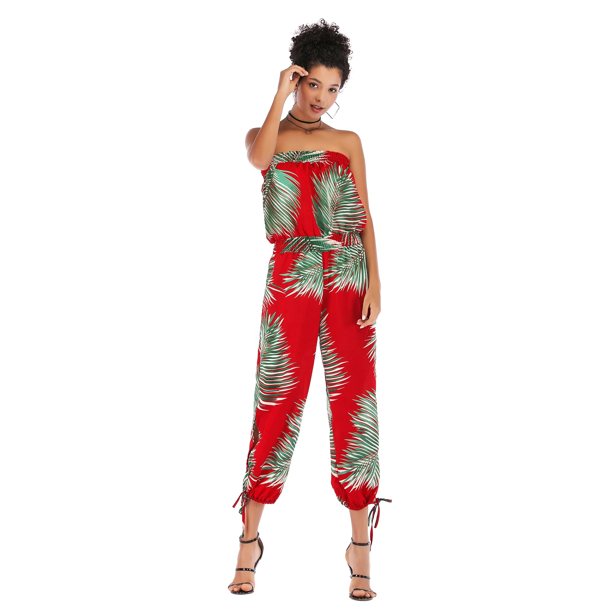 

One-Neck Collar Backless Sexy Jumpsuit Cropped Trousers Chiffon Printed Jumpsuit, N/a