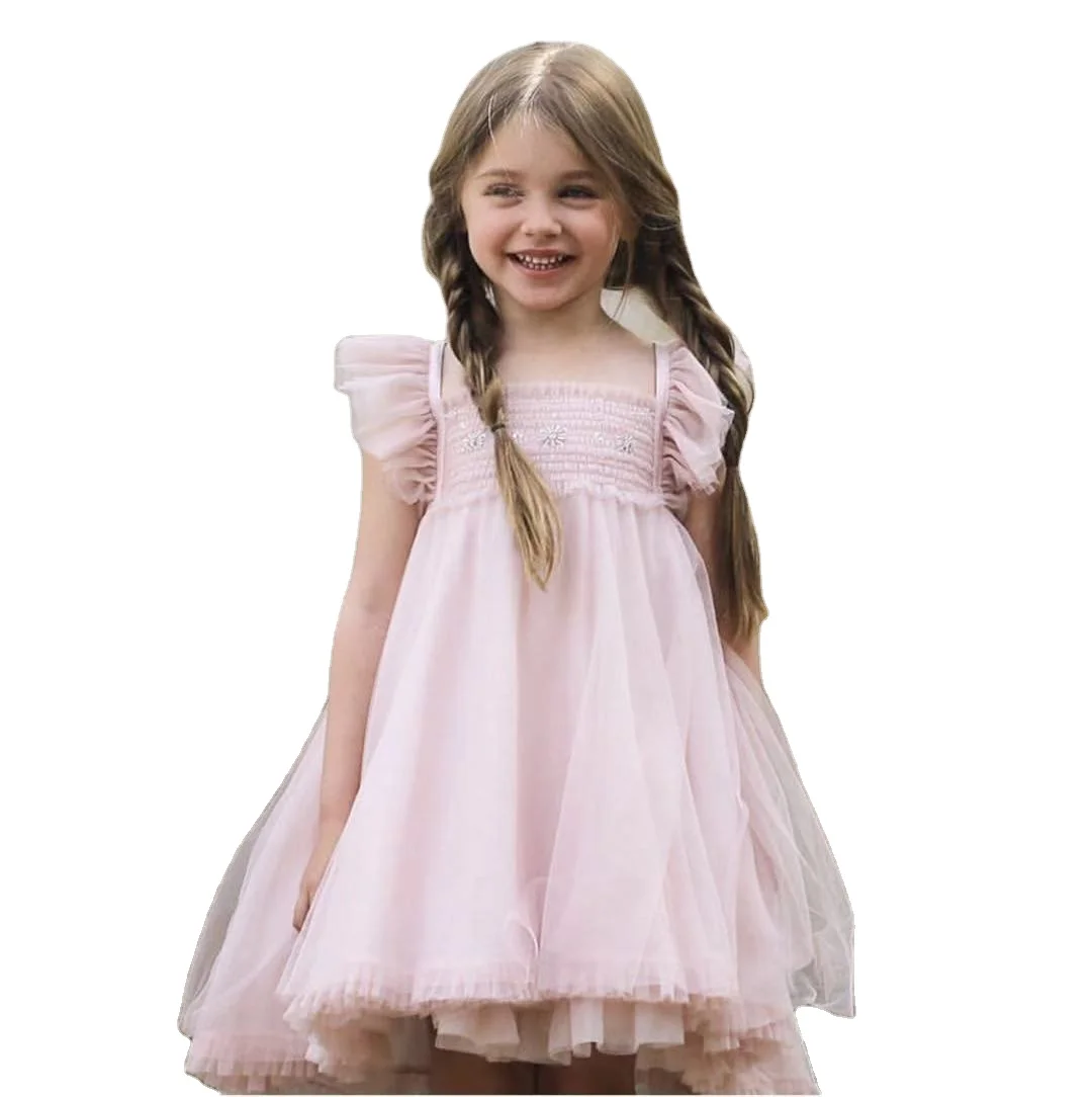 

Ins hot selling children clothes girls dress elegant sleeveless butterfly wings princess net yarn fairy fluffy dress