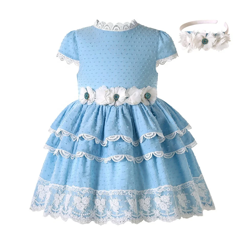 

Pettigirl Flower Girl Dresses Light Blue Cute Outfits for Girls Lace Flower Dresses with Flower Headband