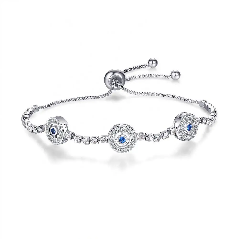 

Fashion Round Zircon Bracelet Adjustable Box Chain Women's Bracelet, Platinum