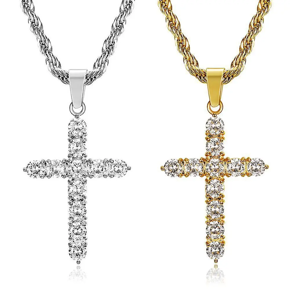 Vintage Cross Pendant Stainless Steel Necklace Fashion Clavicle Chain for Men Women Hip Hop Rock Punk Jewelry