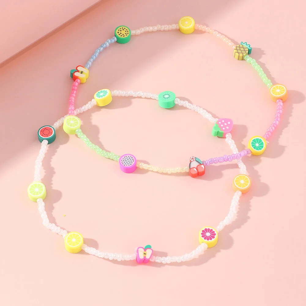 

2pcs/set Wholesale Fashion Colourful Fruits Clear Beaded Necklace Custom Sublimation Bling Necklace For Girls Jewelry