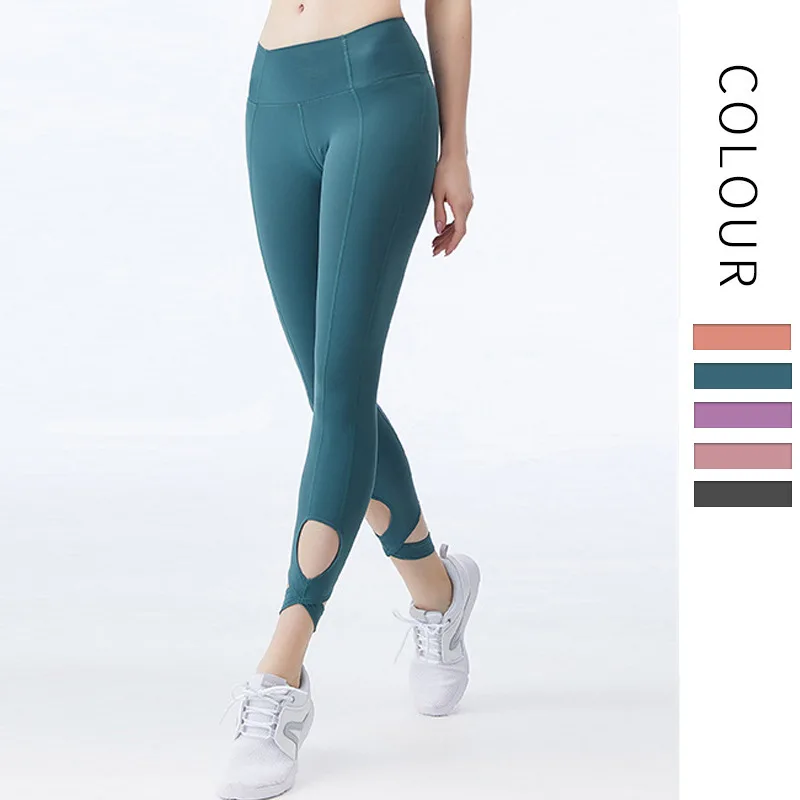 

Elastic Waist Capris Leggings For FItness Nylon Solid Hollow Stretch Running Woman Gym Tights Workout Sport Calf-Length Pants