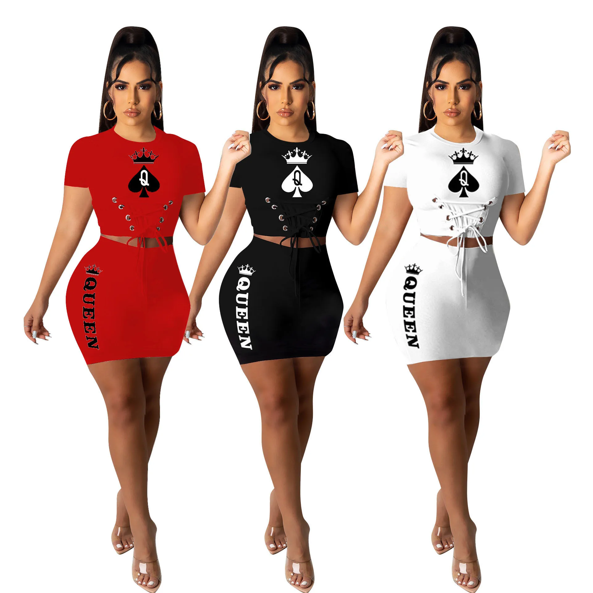 

GX024 wholesale women two piece skirt set summer print bandage casual 2 piece summer outfits, Picture