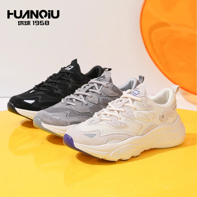 

HA082 HUANQIU Hard Wearing Breathable Walking Spring Pu Adult Black Mesh Sneakers For Women