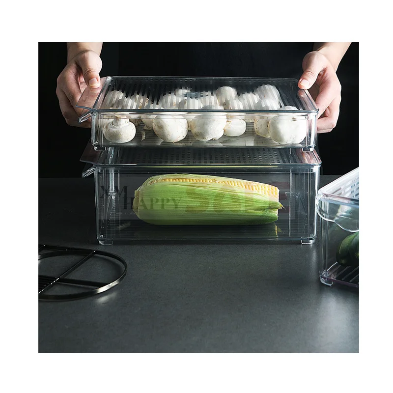 

Wide Large Size Rectangle Refrigerator Fresh Keeping Storage Box Plastic Transparent Sealed Fruit Vegetable Frozen Storage Box