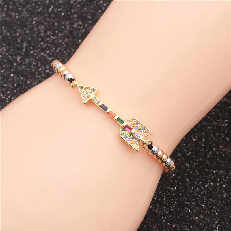 

Wholesale custom logo high quality adjustable 4mm mixed color bead chain cz oval and horseshoe bracelet gift bracelet men, Picture