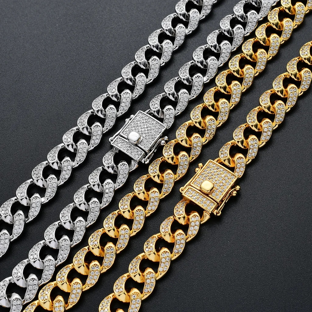 

Europea and America hip hop cubic zircon Cuban chain high quality lasting color retention 12mm men's hip hop chain necklace