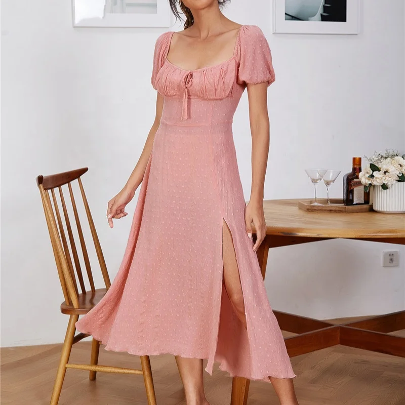 

D&M Fashion Shein 2021 Latest Designs Women Fashion Short Sleeve Square Neck Midi Dresses Ladies Casual A-line Jacquard Dresses, Shown,or customized color,provide color swatches