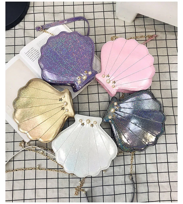 

New product luxury shiny candy color embroidery shells women shoulder sling chain purse ladies evening bag, 5colors