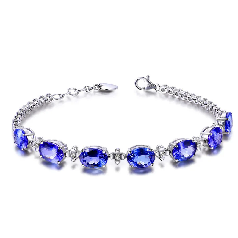 

Adjustable S925 Silver Plated Blue Crystal Bridal Bracelet Oval Cut Sapphire Wedding Bracelet For Women Gift