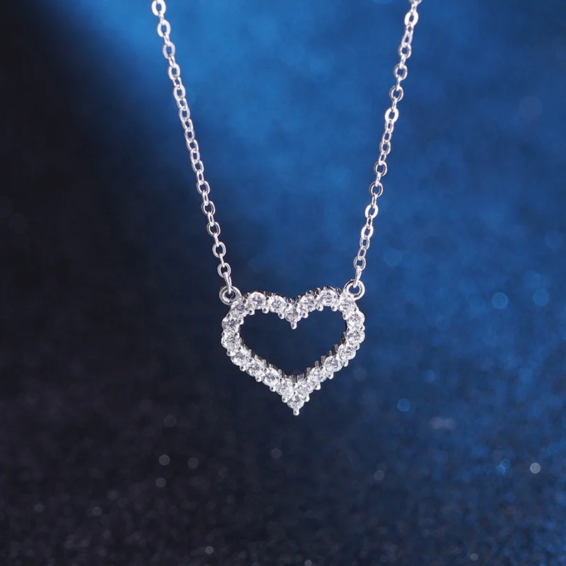 

New Jewelry White Gold Color Cubic Zircon CZ Simple Design Heart Wedding Gift Pendant Chain Necklace