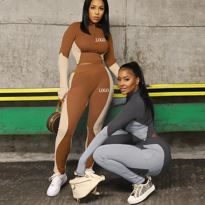 

Stylish Ins Autumn Winter Zipper Stand Collar Top Yoga Suit Stretch Tight High Stretch Pants Sports Ladies Fitness Clothes