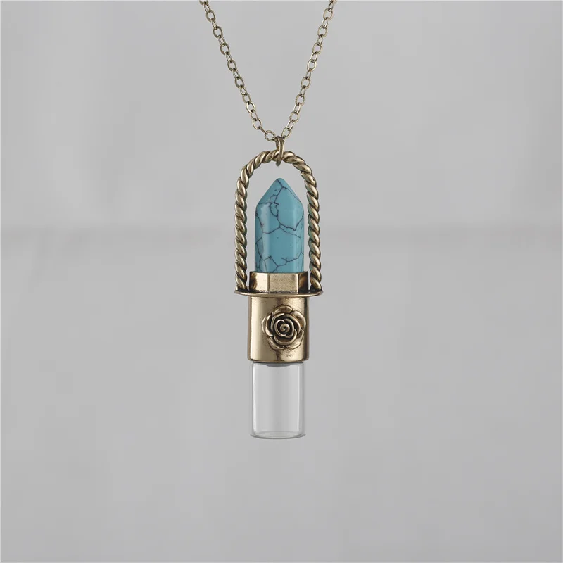 

Fashion Brass Necklace Essential Oil Vial Jewelry Perfume Roller Pendant Necklace